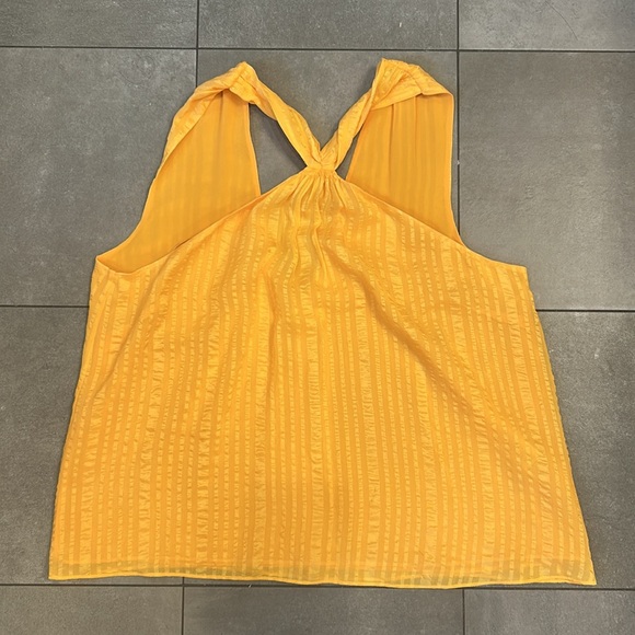 Frame Draped Crinkle Silk Halter Neck Top in Kumquat Yellow - Picture 4 of 11